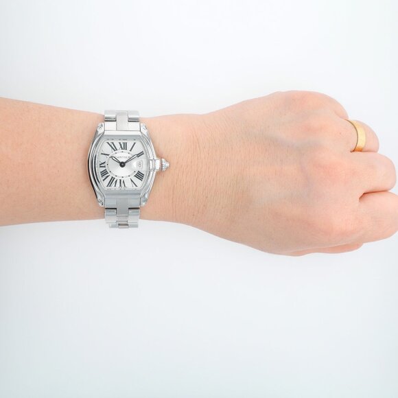 Cartier Roadster Quartz Stainless 31mm Silver Sunburst Guilloché Watch 2675